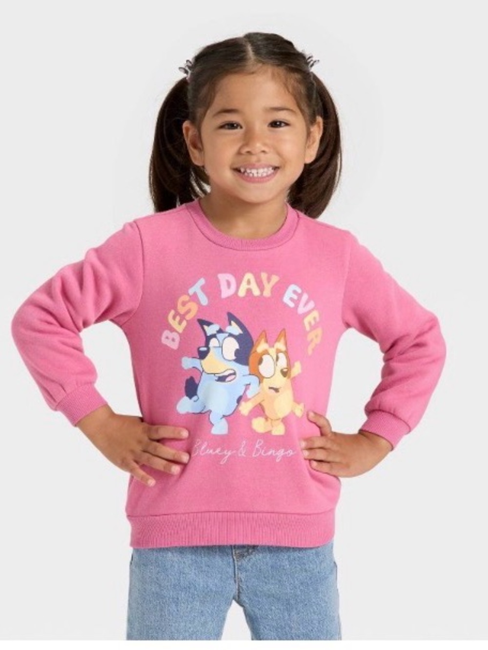 Bluey Bingo Best Day Ever Pink Fleece Sweatshirt Girls 3T Toddler